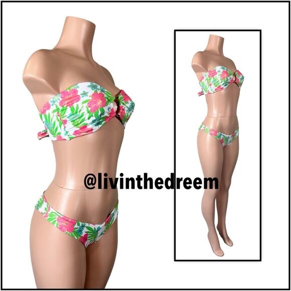 Beach Bunny Bethany Bandeau XL & Bethany Tango Bottom L Pink Jungle Floral $218 - Picture 10 of 14